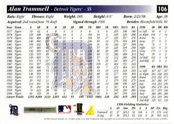 1997 Score - Artist's Proof White Border #106 Alan Trammell Back