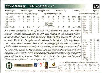 1997 Score - Hobby Reserve by Score #375 Steve Karsay Back