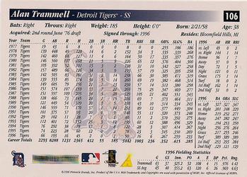 1997 Score Premium Stock #106 Alan Trammell Back