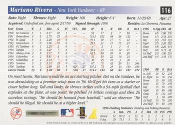 1997 Score Premium Stock #116 Mariano Rivera Back