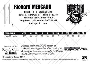 2005 Grandstand Yakima Bears #NNO Richard Mercado Back