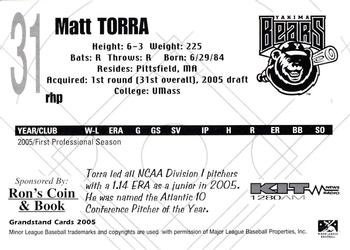 2005 Grandstand Yakima Bears #NNO Matt Torra Back