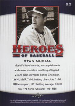 2015 Leaf Heroes of Baseball #52 Stan Musial Back