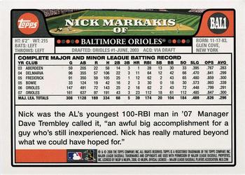 2008 Topps Baltimore Orioles #BAL1 Nick Markakis Back