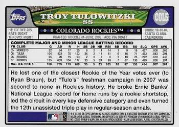 2008 Topps Colorado Rockies #COL5 Troy Tulowitzki Back