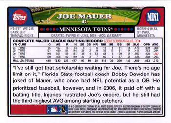 2008 Topps Minnesota Twins #MIN1 Joe Mauer Back