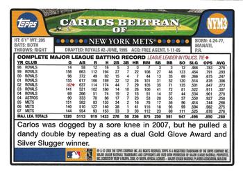 2008 Topps New York Mets #NYM3 Carlos Beltran Back