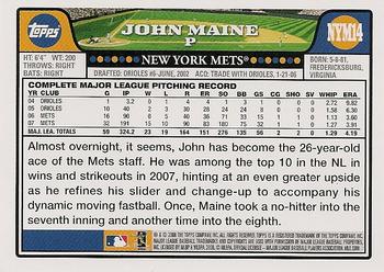 2008 Topps New York Mets #NYM14 John Maine Back