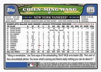 2008 Topps New York Yankees #NYY5 Chien-Ming Wang Back