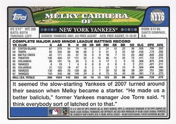 2008 Topps New York Yankees #NYY6 Melky Cabrera Back