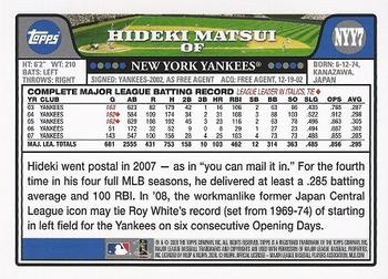 2008 Topps New York Yankees #NYY7 Hideki Matsui Back