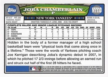 2008 Topps New York Yankees #NYY10 Joba Chamberlain Back