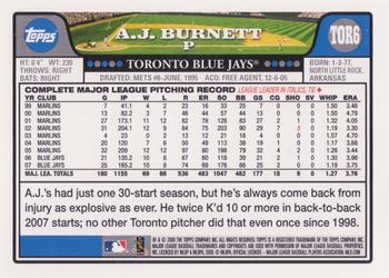 2008 Topps Toronto Blue Jays #TOR6 A.J. Burnett Back