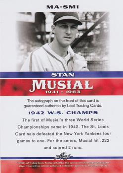 2015 Leaf Heroes of Baseball - Stan Musial Milestones Autographs #MA-SM1 Stan Musial Back