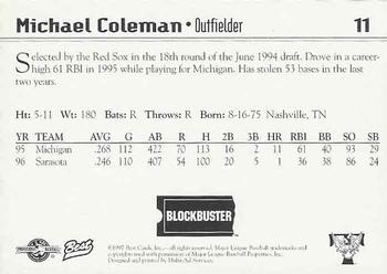 1997 Best Trenton Thunder #11 Michael Coleman Back