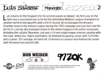 1997 Best Beloit Snappers #2 Luis Salazar Back