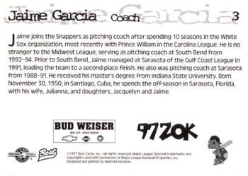 1997 Best Beloit Snappers #3 Jaime Garcia Back