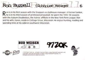 1997 Best Beloit Snappers #6 Ron Buzzell Back