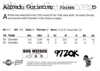 1997 Best Beloit Snappers #15 Alfredo Gutierrez Back