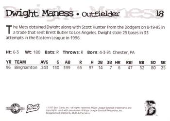 1997 Best Binghamton Mets #18 Dwight Maness Back
