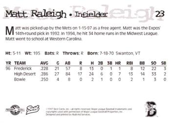 1997 Best Binghamton Mets #23 Matt Raleigh Back
