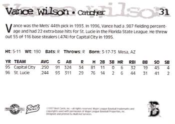1997 Best Binghamton Mets #31 Vance Wilson Back