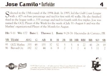 1997 Best Brevard County Manatees #4 Jose Camilo Back