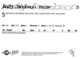 1997 Best Bristol White Sox #5 Andy Jacobson Back