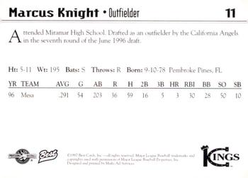 1997 Best Butte Copper Kings #11 Marcus Knight Back