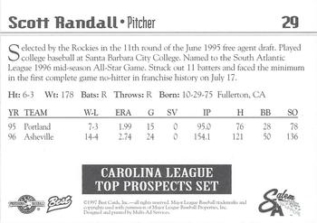 1997 Best Carolina League Top Prospects #29 Scott Randall Back