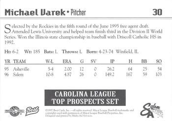 1997 Best Carolina League Top Prospects #30 Michael Vavrek Back