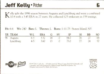 1997 Best Carolina Mudcats #6 Jeff Kelly Back