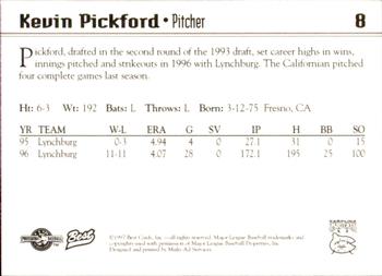 1997 Best Carolina Mudcats #8 Kevin Pickford Back