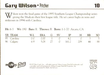 1997 Best Carolina Mudcats #10 Gary Wilson Back
