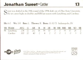 1997 Best Carolina Mudcats #13 Jonathan Sweet Back