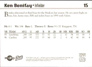 1997 Best Carolina Mudcats #15 Ken Bonifay Back