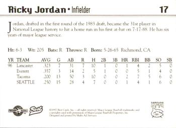 1997 Best Carolina Mudcats #17 Ricky Jordan Back