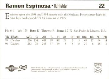 1997 Best Carolina Mudcats #22 Ramon Espinosa Back