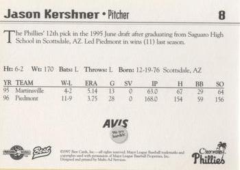 1997 Best Clearwater Phillies #8 Jason Kershner Back