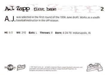 1997 Best Danville Braves #2 A.J. Zapp Back