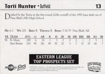 1997 Best Eastern League Top Prospects #13 Torii Hunter Back