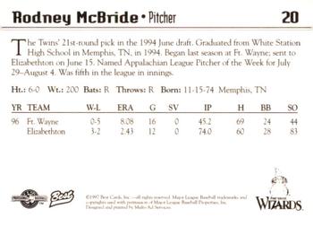 1997 Best Fort Wayne Wizards #20 Rodney McBride Back