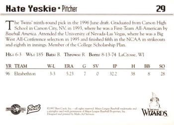 1997 Best Fort Wayne Wizards #29 Nate Yeskie Back