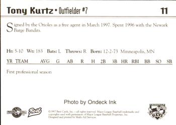 1997 Best Frederick Keys #11 Tony Kurtz Back