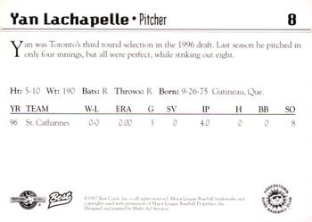1997 Best Hagerstown Suns #8 Yan Lachapelle Back