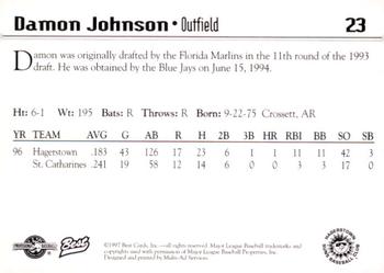 1997 Best Hagerstown Suns #23 Damon Johnson Back