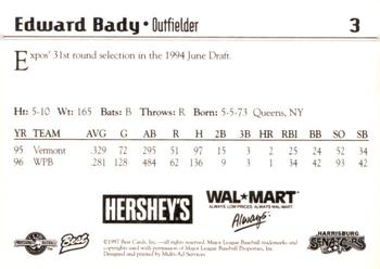 1997 Best Harrisburg Senators #3 Edward Bady Back