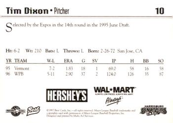 1997 Best Harrisburg Senators #10 Tim Dixon Back