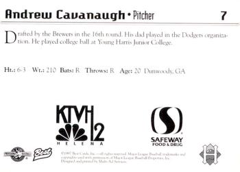 1997 Best Helena Brewers #7 Andrew Cavanagh Back