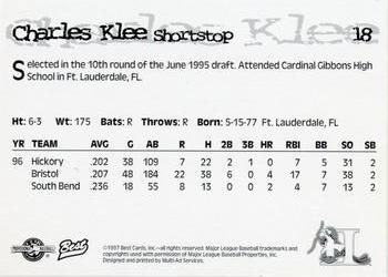 1997 Best Hickory Crawdads Beige #18 Charles Klee Back